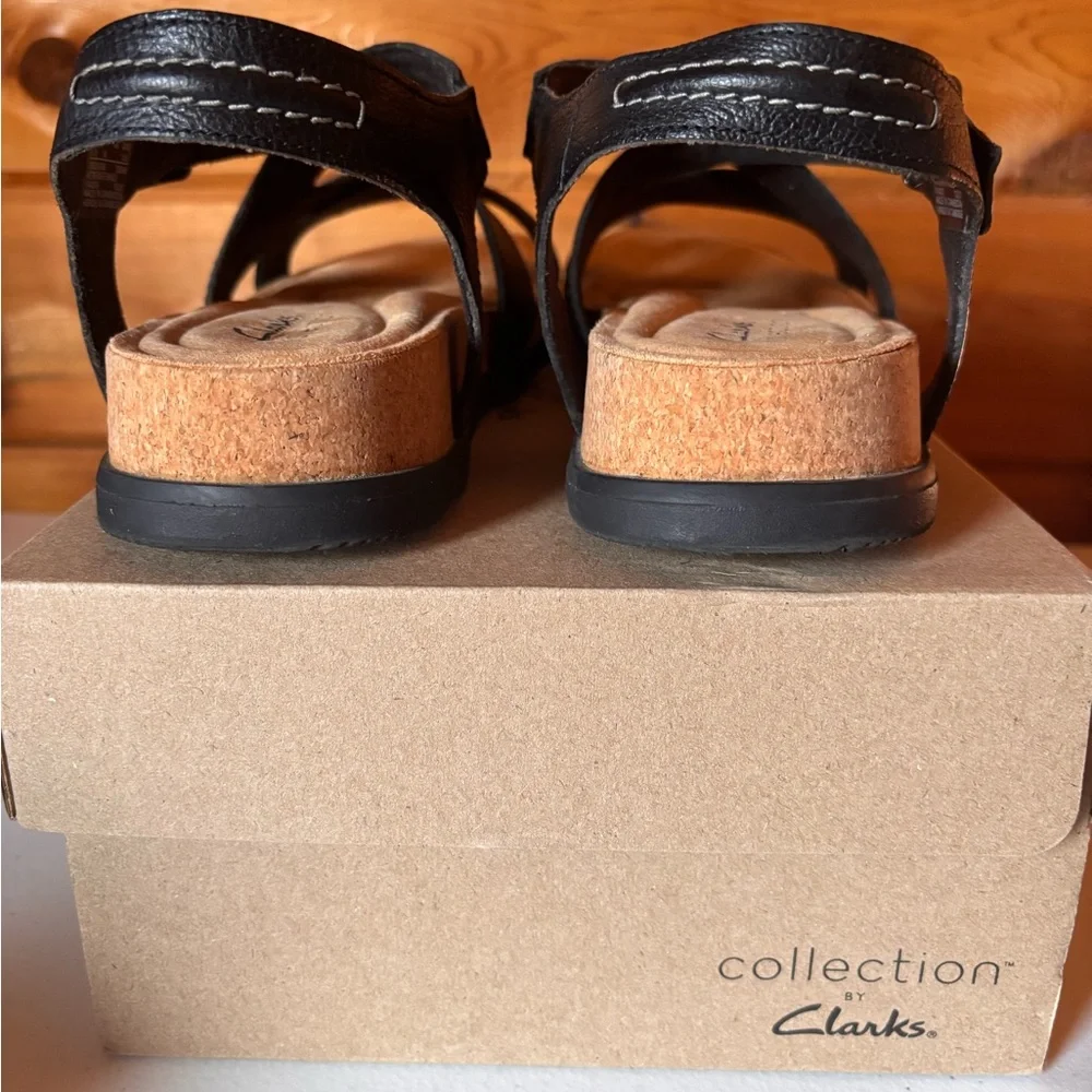 Clarks Black Leather Sandals Brynn Ave 8 - Picture 4 of 8
